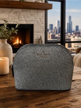 kate spade Silver Glitter Dome Cosmetic Pouch